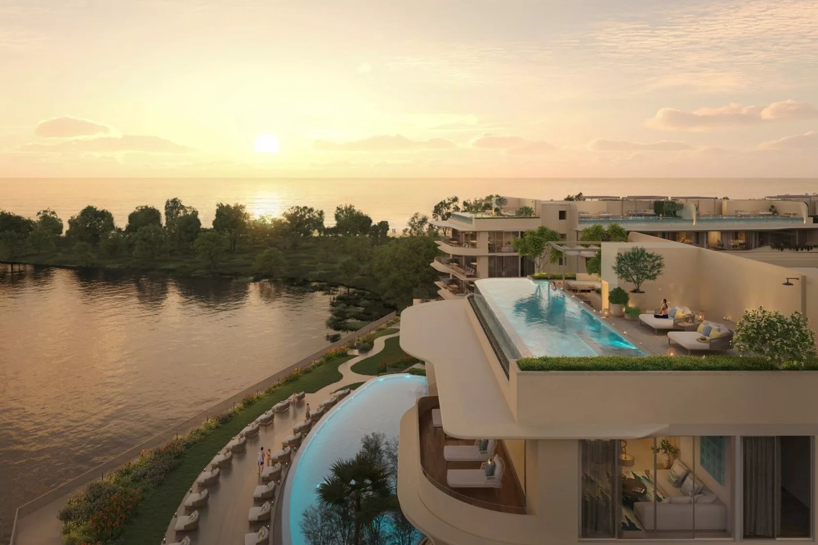 Laguna Bayside — landscaped grounds and footbridge